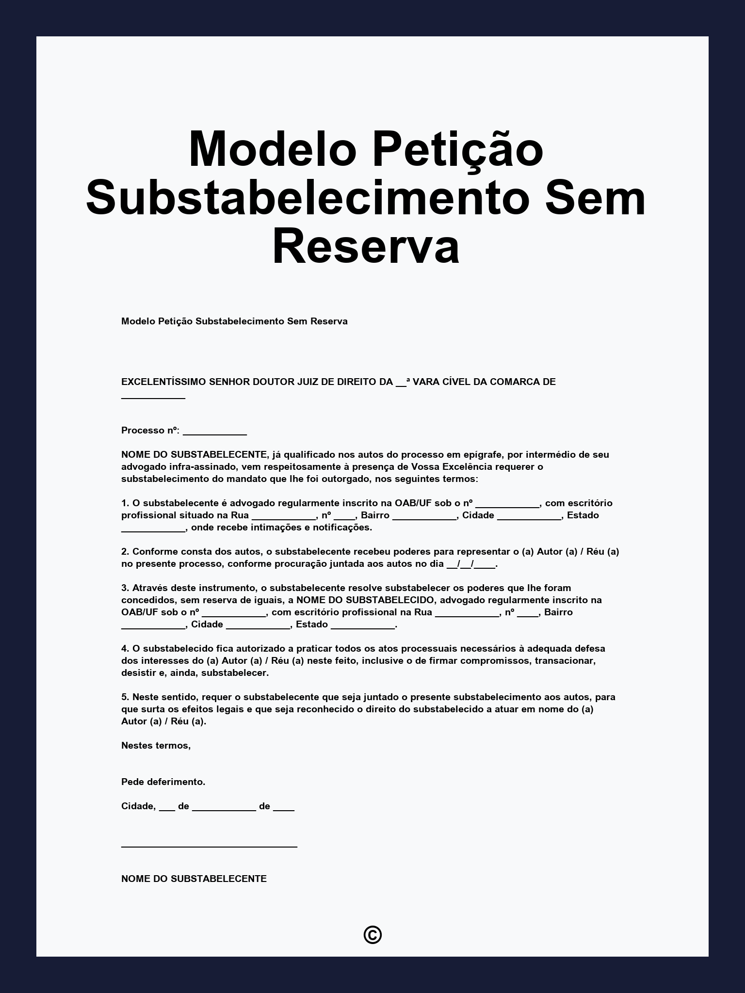 Modelo Petição Substabelecimento Sem Reserva