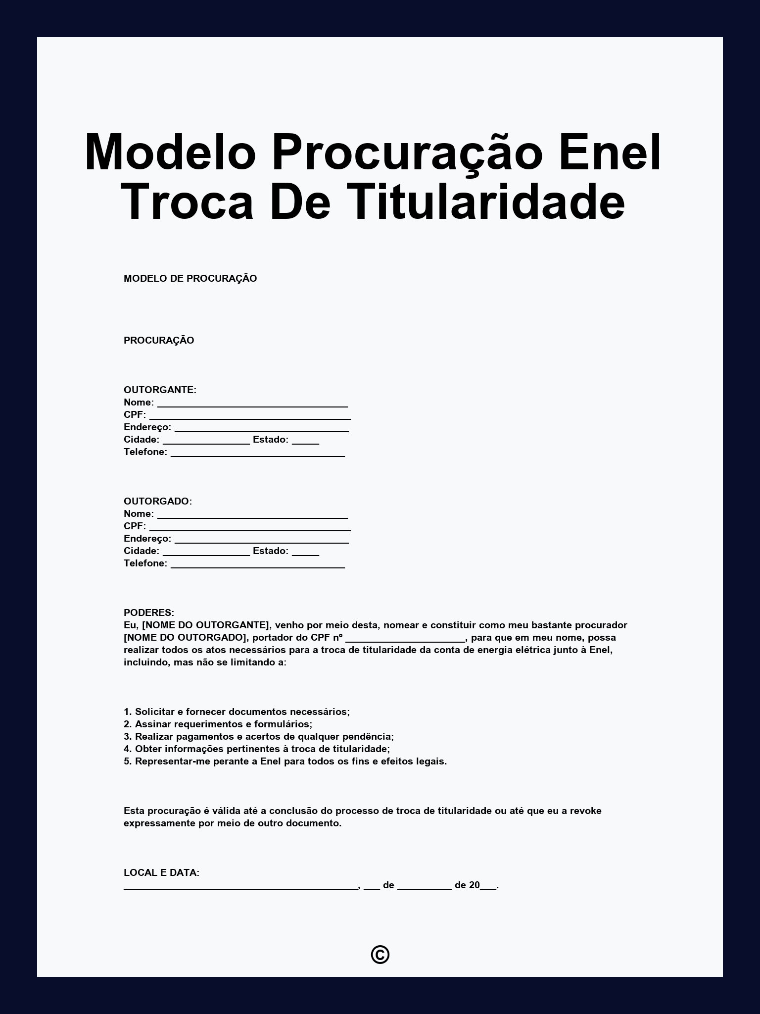 Modelo Procuração Enel Troca De Titularidade
