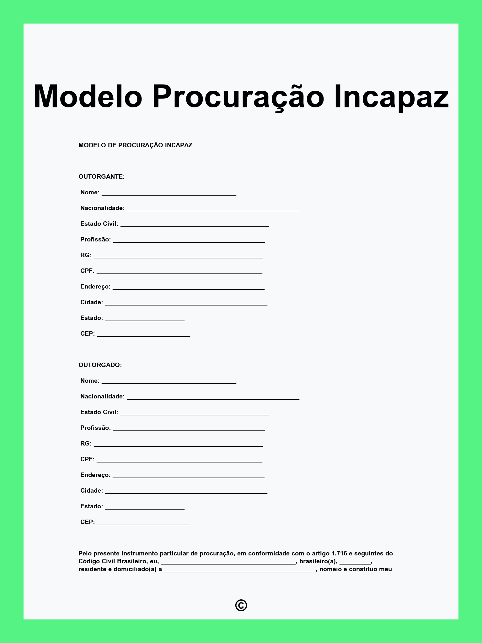 Modelo Procuração Incapaz