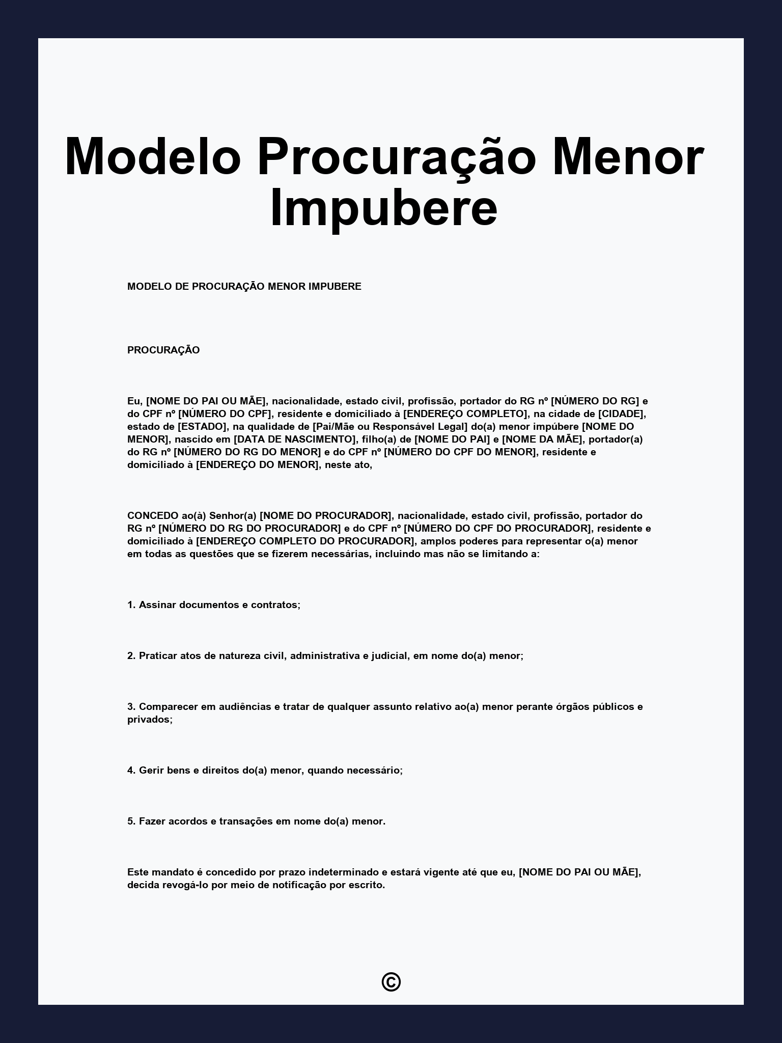 Modelo Procuração Menor Impubere