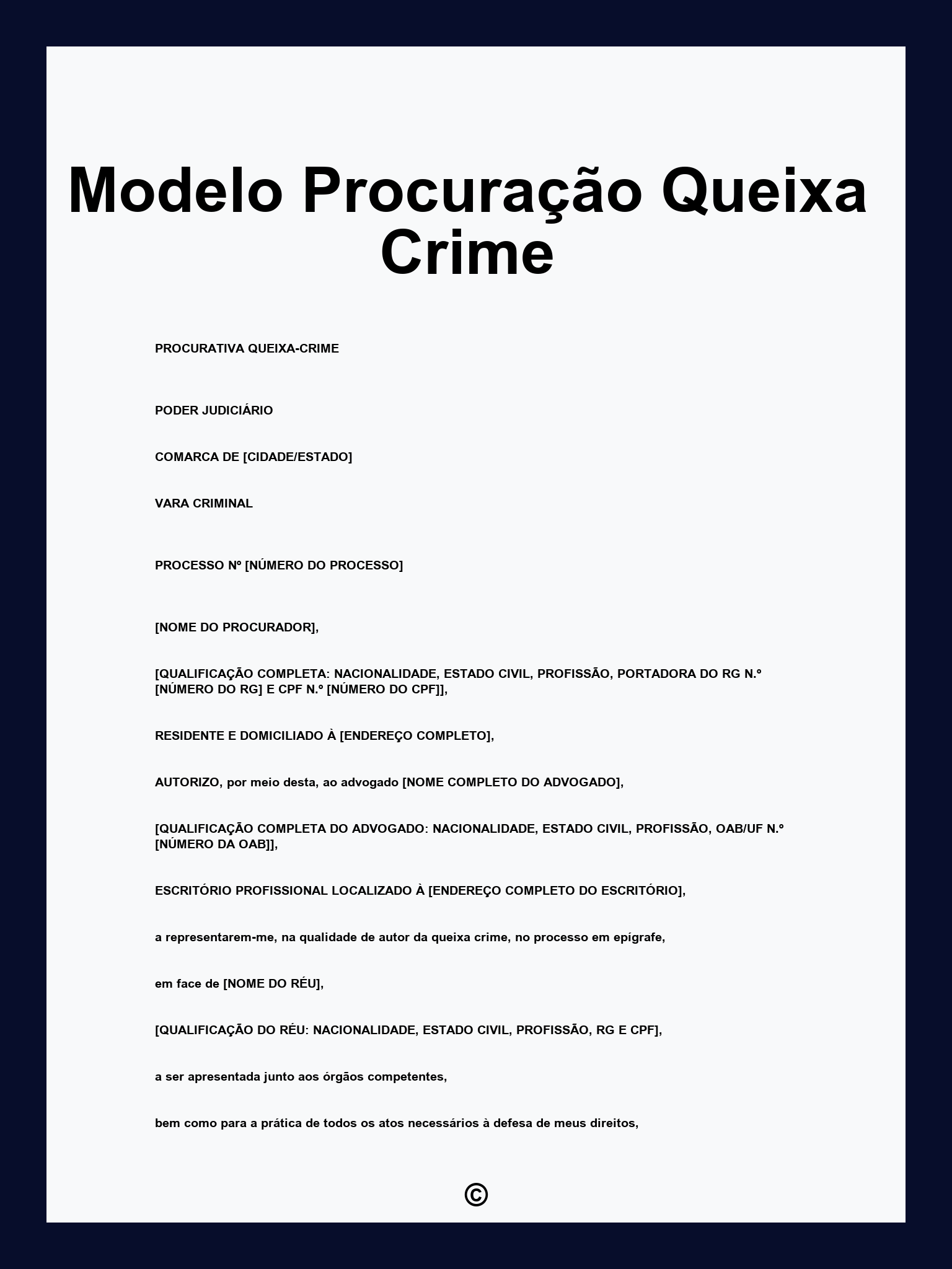Modelo Procuração Queixa Crime